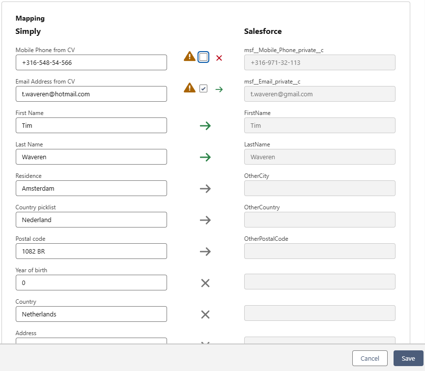 Comparison tool: reviewing and resolving field conflicts